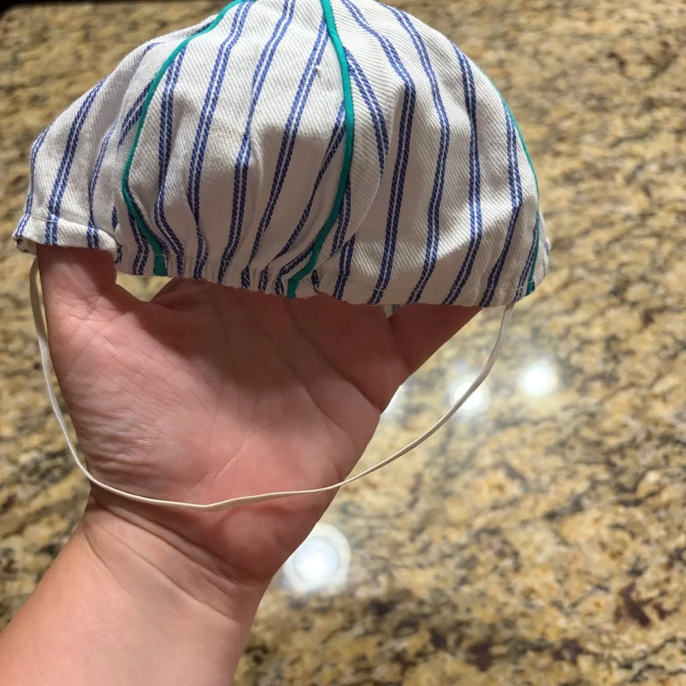 Vintage Baby Baseball Cap Pinstripe Star Hat Blue Teal 6-9 Months 100% Cotton